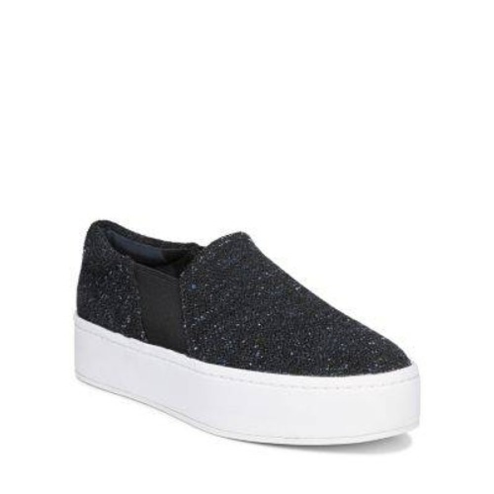 Vince Warren Black Blue Speckled Fabric Platform Slip On Sneakers Womens 9 39
